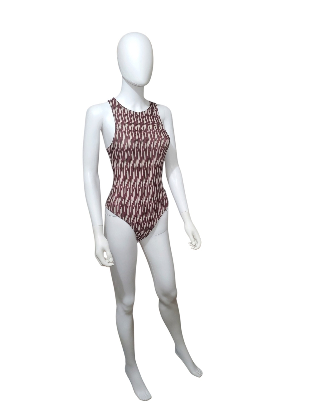 Open Edit Open Back Bodysuit Brown Cream Geometric Print Size S